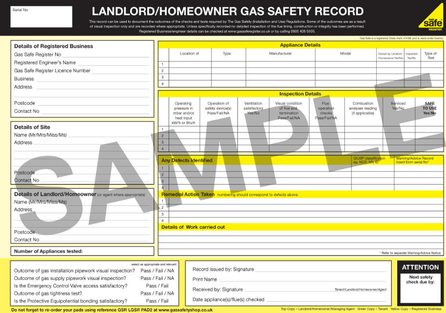 Gas Safety Certificate Copy